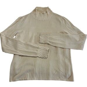 White + Warren Silk Blend Mock Neck Pullover Longsleeve Top Cream Medium
